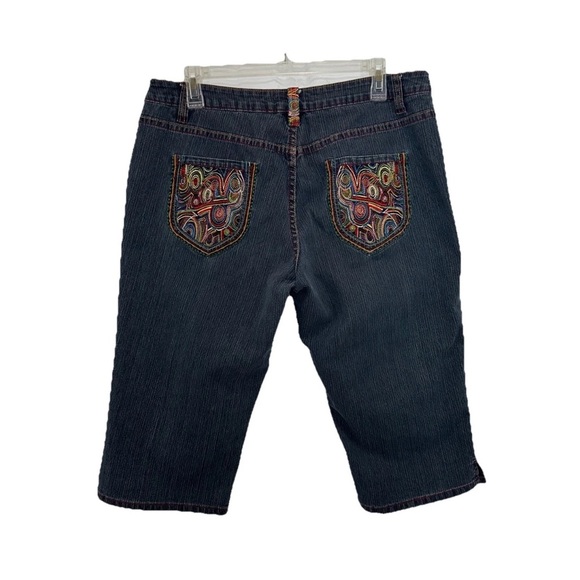 Brighton Blues Bermuda Jeans Women’s 12 Colorful Embroidery Stretch Cotton - Picture 3 of 9